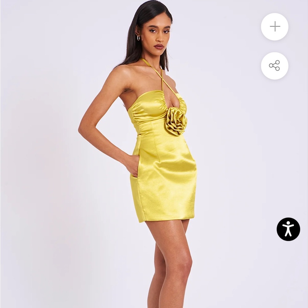 Marcia Gold Satin Strappy Halter Neck Dress